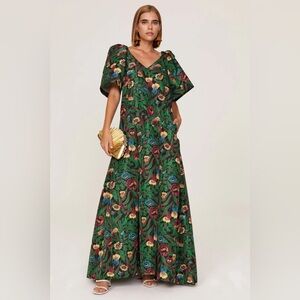LA DoubleJ Green Floral Maxi Dress